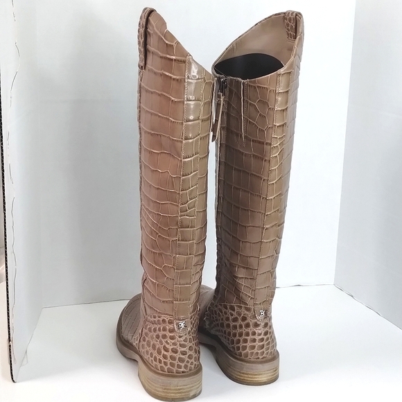 Sam Edelman Fable Tall Riding Boots Sz 7.5 Tan Croc Leather EUC - Picture 3 of 11